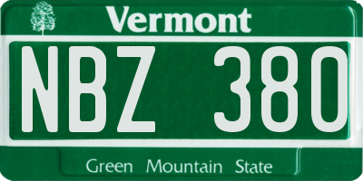 VT license plate NBZ380