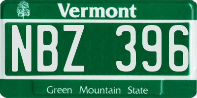 VT license plate NBZ396