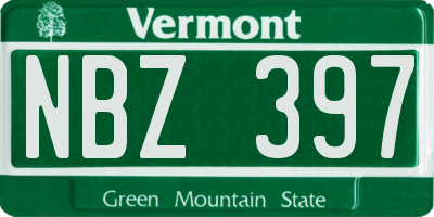 VT license plate NBZ397