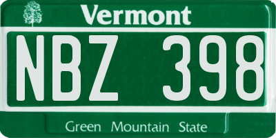 VT license plate NBZ398