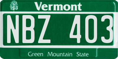 VT license plate NBZ403