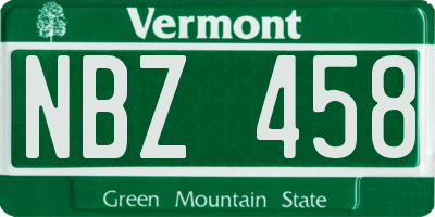 VT license plate NBZ458