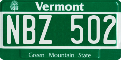 VT license plate NBZ502