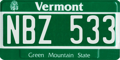 VT license plate NBZ533