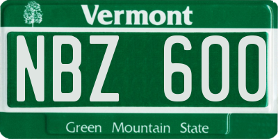 VT license plate NBZ600