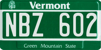 VT license plate NBZ602