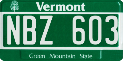 VT license plate NBZ603