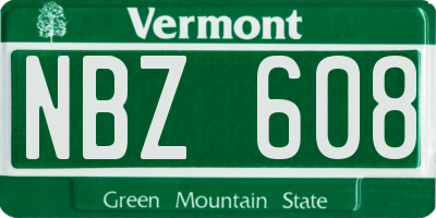 VT license plate NBZ608