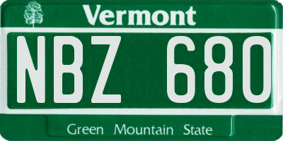 VT license plate NBZ680