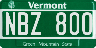 VT license plate NBZ800