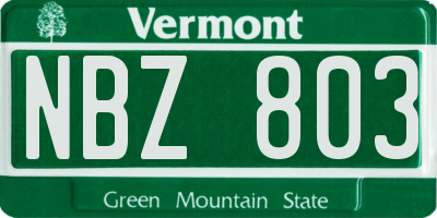 VT license plate NBZ803