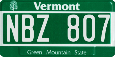 VT license plate NBZ807