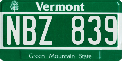 VT license plate NBZ839