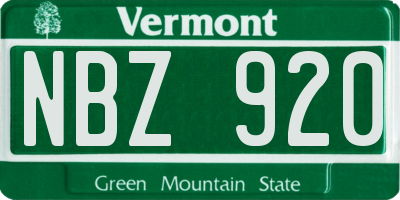 VT license plate NBZ920