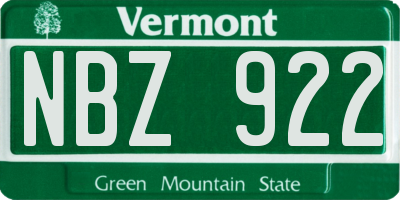 VT license plate NBZ922