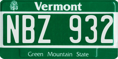 VT license plate NBZ932