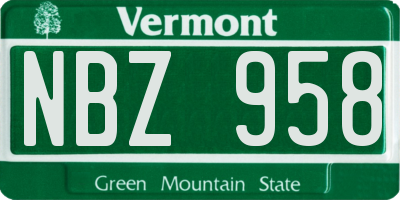 VT license plate NBZ958