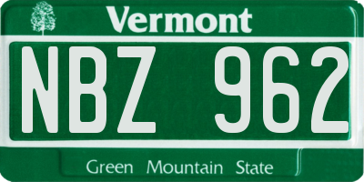 VT license plate NBZ962