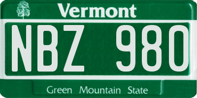 VT license plate NBZ980