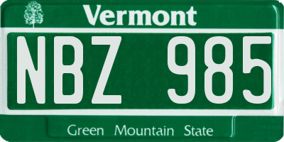 VT license plate NBZ985