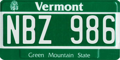VT license plate NBZ986