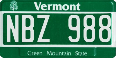 VT license plate NBZ988