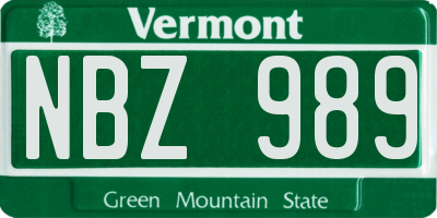 VT license plate NBZ989