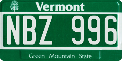 VT license plate NBZ996