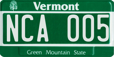 VT license plate NCA005