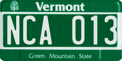 VT license plate NCA013