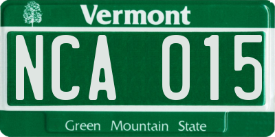 VT license plate NCA015