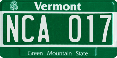 VT license plate NCA017