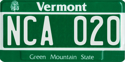 VT license plate NCA020