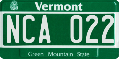 VT license plate NCA022