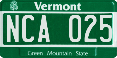 VT license plate NCA025