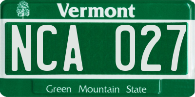 VT license plate NCA027