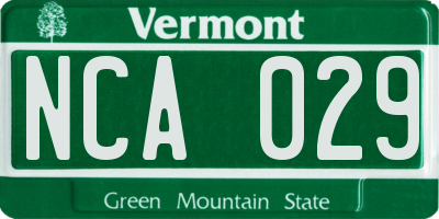 VT license plate NCA029