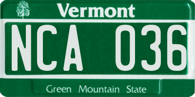 VT license plate NCA036