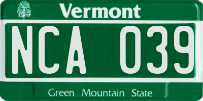 VT license plate NCA039