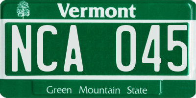 VT license plate NCA045