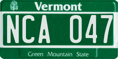 VT license plate NCA047