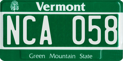 VT license plate NCA058