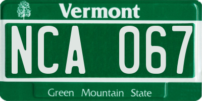 VT license plate NCA067