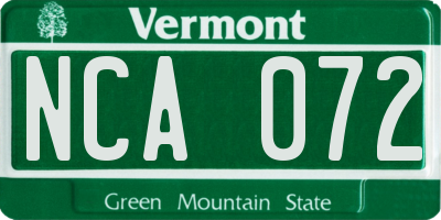 VT license plate NCA072