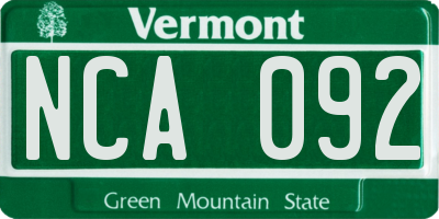 VT license plate NCA092