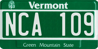 VT license plate NCA109