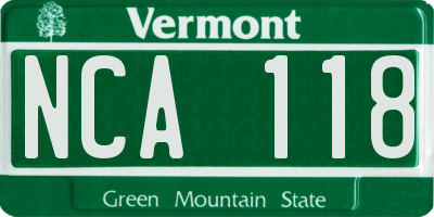VT license plate NCA118