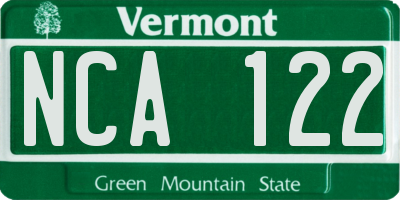 VT license plate NCA122