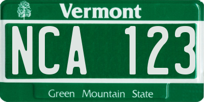VT license plate NCA123