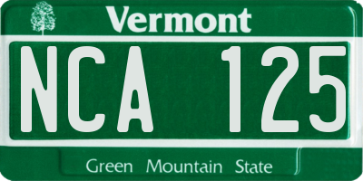 VT license plate NCA125
